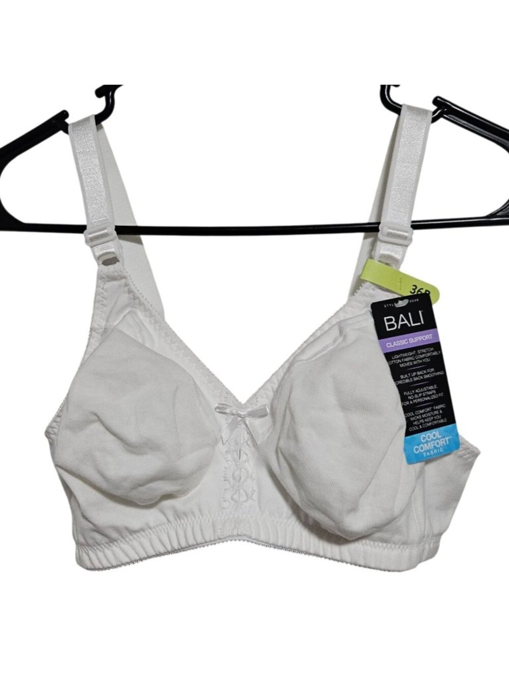 Bali Classic Support Bra 3036 Size 36B Cool Comfort White Adjustable Straps